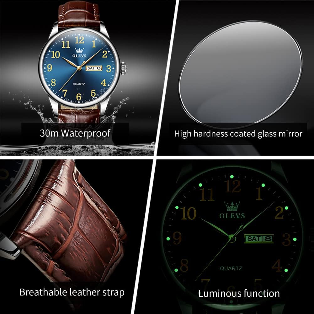 HOTOLEVS Watch Men Mens Watches Watches for Men Leather Band Classic Brown Leather Watch Men, Analog Watch Men, Black Mens Leather Watch, Dress Waterproof Large Face Mens Watch,Relojes para Hombres Watch