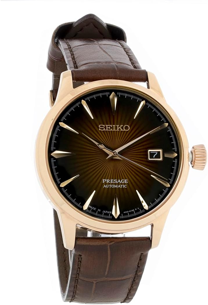 HOTSEIKO Presage Cocktail Time Automatic Watch for Men | Patterned & Gradated Dial, Golden Numerals and Date Calendar, 50m Water-Resistant, 41-Hour Power Reserve