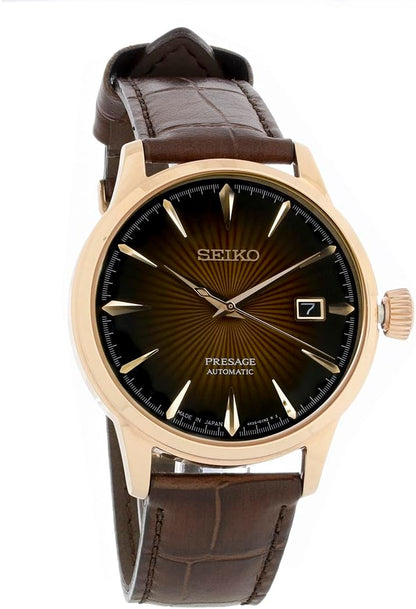 HOTSEIKO Presage Cocktail Time Automatic Watch for Men | Patterned & Gradated Dial, Golden Numerals and Date Calendar, 50m Water-Resistant, 41-Hour Power Reserve