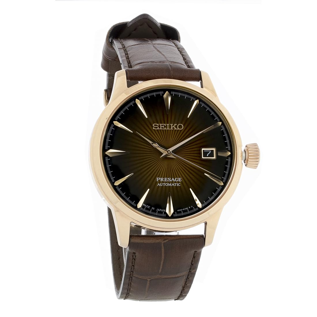 HOTSEIKO Presage Cocktail Time Automatic Watch for Men | Patterned & Gradated Dial, Golden Numerals and Date Calendar, 50m Water-Resistant, 41-Hour Power Reserve