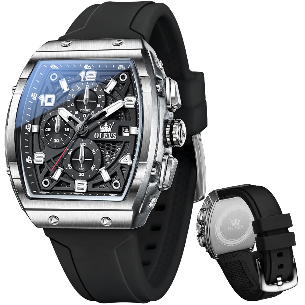 HOTOLEVS Mens Watches Stylish Chronograph Waterproof Luminous Silicon Strap Multifunction Watches for Men Business Men Wrist Watch