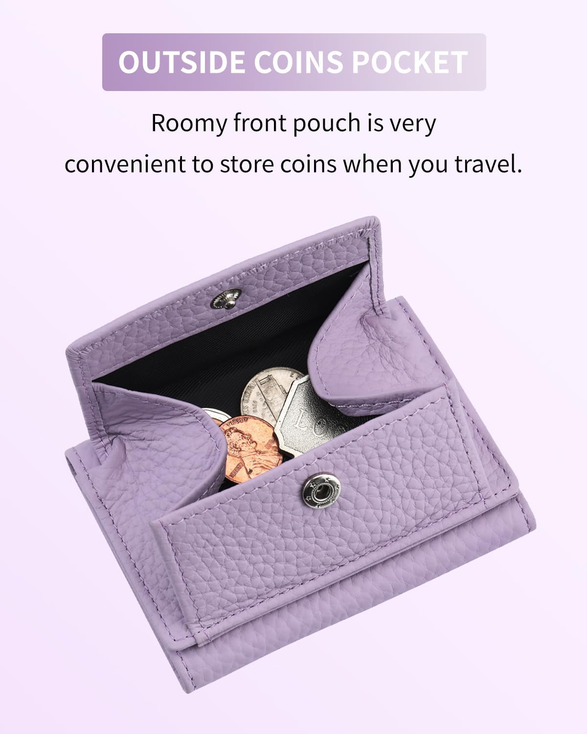 HOTKarmiir RFID Small Leather Wallet for Women with Coin Pouch Compact Trifold Mini Pocket Wallet with Cash Slot and Card Holders (Light Purple)