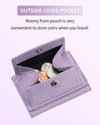 HOTKarmiir RFID Small Leather Wallet for Women with Coin Pouch Compact Trifold Mini Pocket Wallet with Cash Slot and Card Holders (Light Purple)