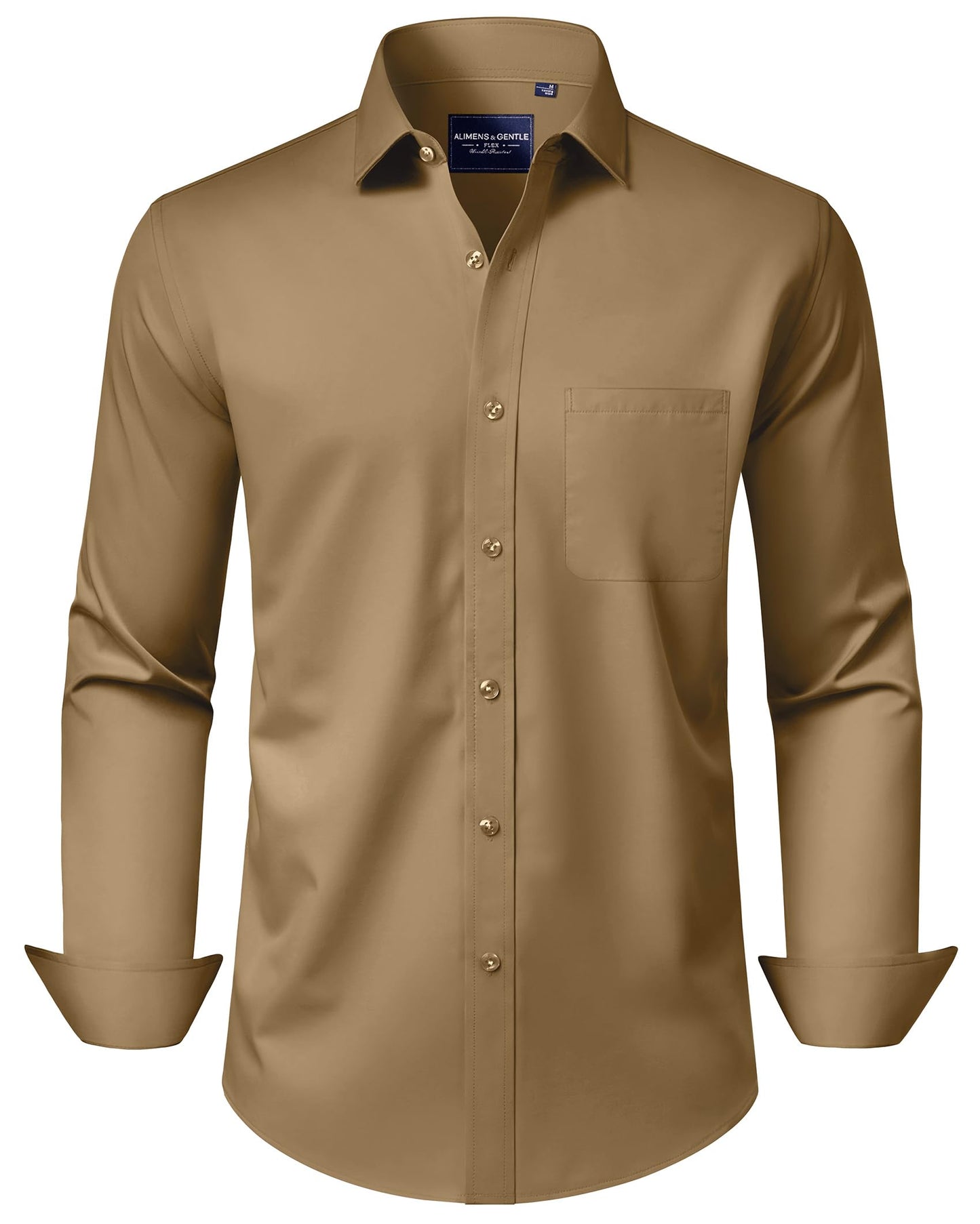 HOTAlimens & Gentle Men's Dress Shirts Long Sleeve Wrinkle-Free Stretch Shirts Solid Formal Button Down Shirt with Pocket