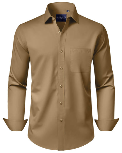 HOTAlimens & Gentle Men's Dress Shirts Long Sleeve Wrinkle-Free Stretch Shirts Solid Formal Button Down Shirt with Pocket