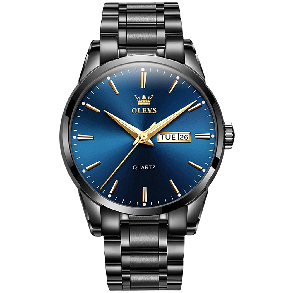 HOTOLEVS Men's Luxury Stainless Steel Watch, Big Face Gold Silver Two Tone Three Hand Analog Quartz Watch, Easy to Read Waterproof Luminous Day Date Wrist Watches for Men