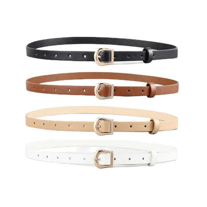 HOTHOTWILL 4 Pack Women Skinny Belts for Jeans Dress Thin Waist Belt | 0.55 in Wide, Black Beige Brown White Faux Leather, Gold Silver Buckle, Fashion Casual Style, Daily Outfits Accessories