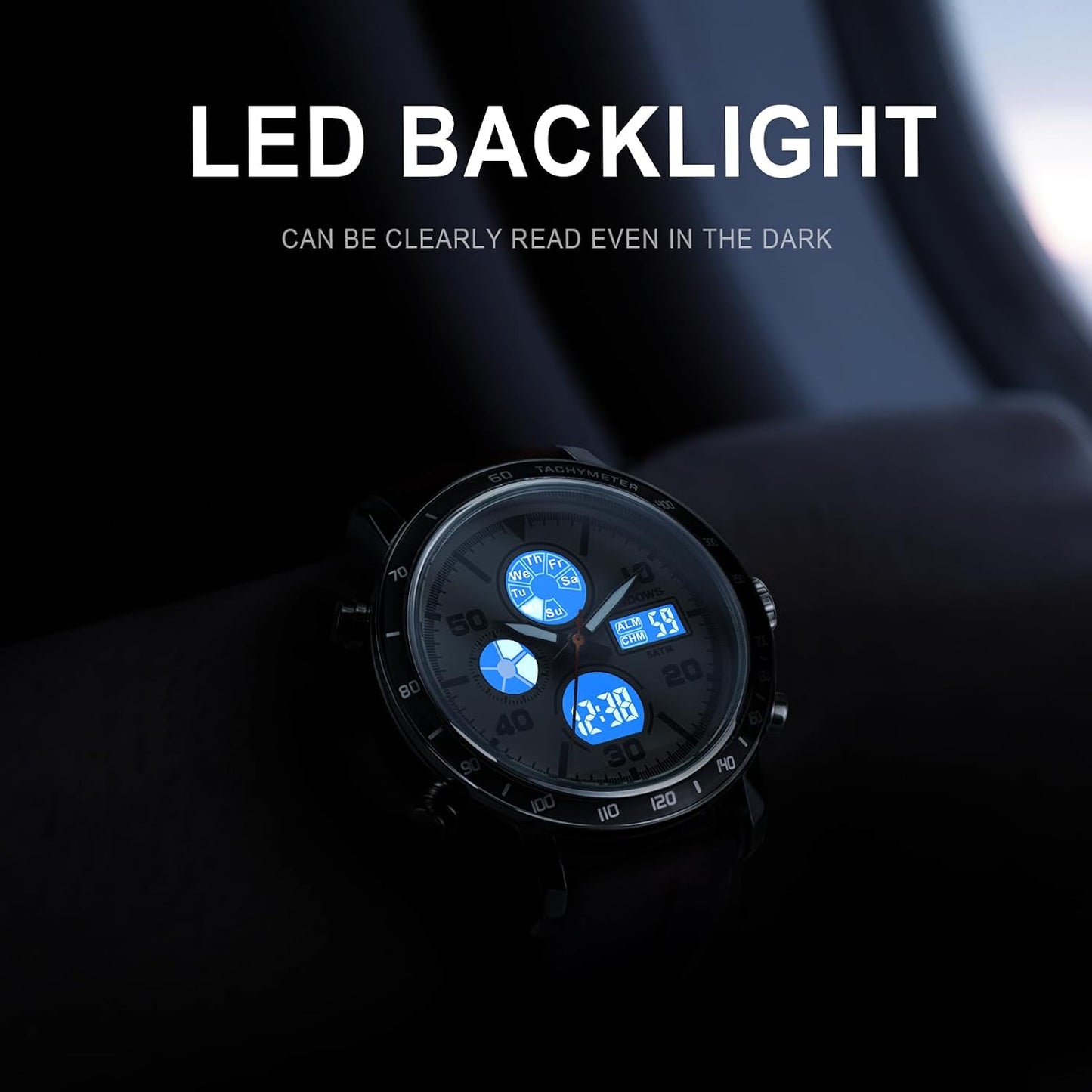 HOTPINDOWS Mens Digital Analog Watches, Multifunction Sport Casual | Dual time display, bright night backlight, daily alarm, precision stopwatch, and splash-proof construction