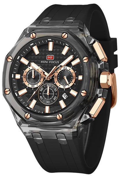 HOTMASTOP Men Watches Multifunction Transparent Analog Display Orange Silicone Strap Calendar Chronograph Luminous Quartz Waterproof Trend Wrist Watches for Men Colorful Cool Dress Watch