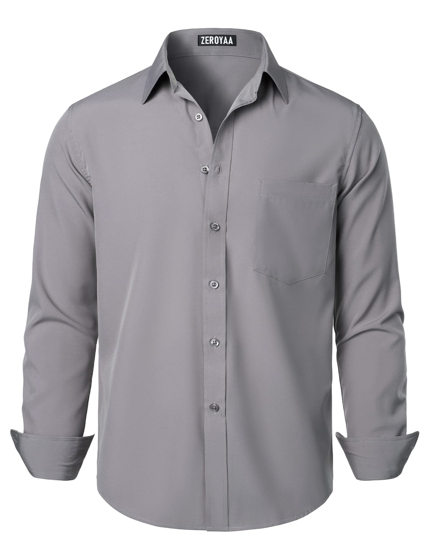 HOTZEROYAA Men's Regular Fit Dress Shirt Solid Wrinkle-Free Long Sleeve Casual Business Button Up Shirts with Pocket