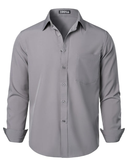 HOTZEROYAA Men's Regular Fit Dress Shirt Solid Wrinkle-Free Long Sleeve Casual Business Button Up Shirts with Pocket