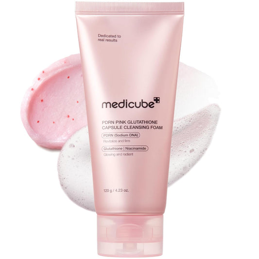 HOTmedicube Facial Cleanser PDRN Pink Glutathione Capsule Foam Cleanser | Daily Facial Cleanser for Pores - Uneven Skin Tone & Texture, Hydrating & Non-Stripping Face Wash, Korean Skincare, 4.23 oz