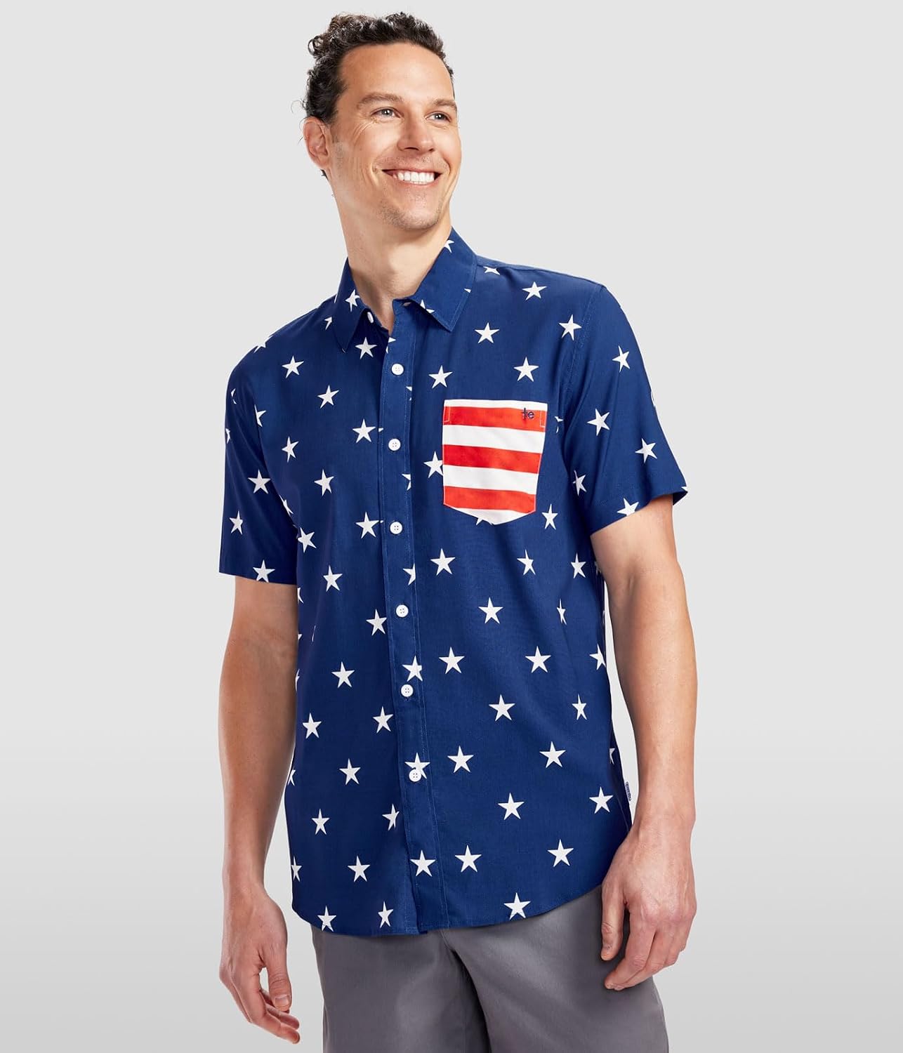 HOTTipsy Elves Patriotic Shirts for Men - USA Short Sleeve Button Up American Flag Shirts for Men for 4th of July