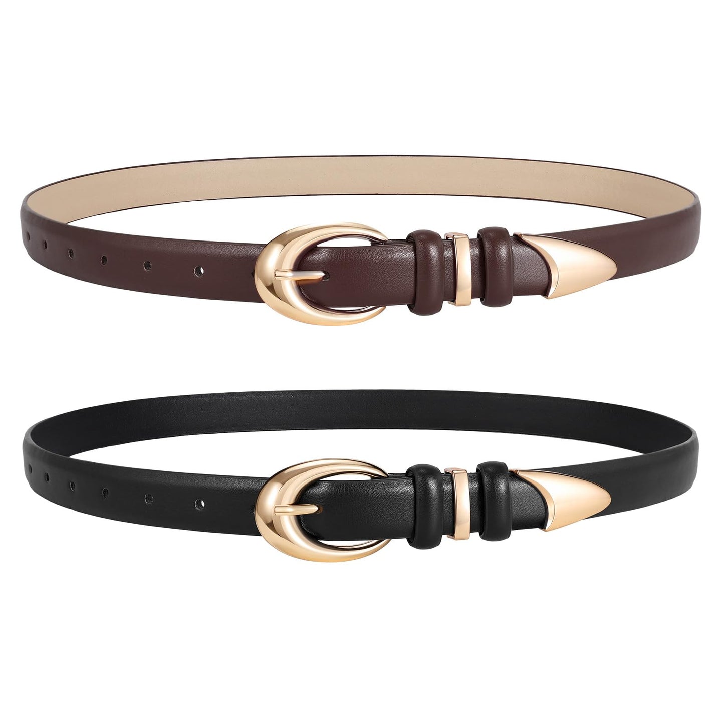 HOT2 Pack Women Leather Belts for Jeans Dress Fashion Ladies Belt with Gold Silver Buckle
