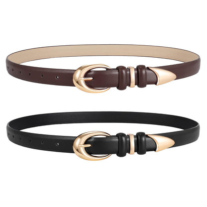 HOT2 Pack Women Leather Belts for Jeans Dress Fashion Ladies Belt with Gold Silver Buckle