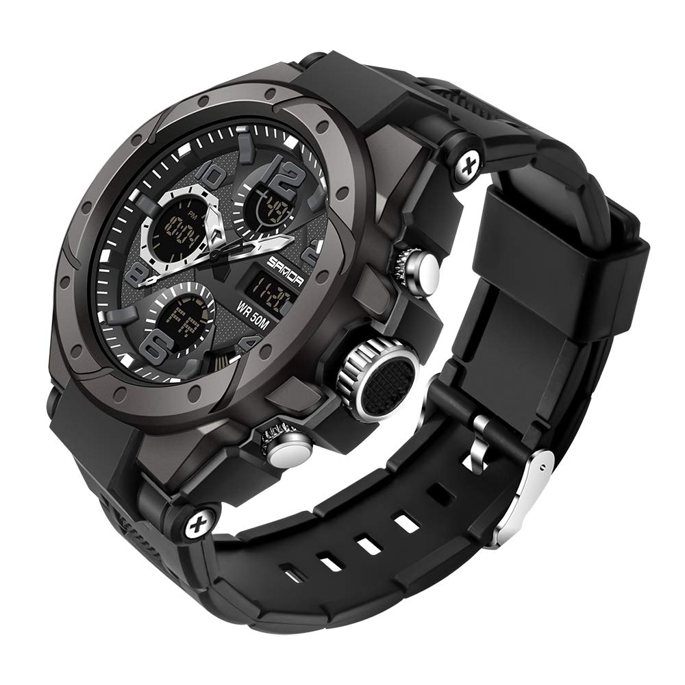 HOTAIMES Mens Watches Sports Outdoor Waterproof Military Watch for Men Tactical Watch Analog Digital Date Alarm Stopwatch Multi-Function Tactics Big Face Wristwatch for Men