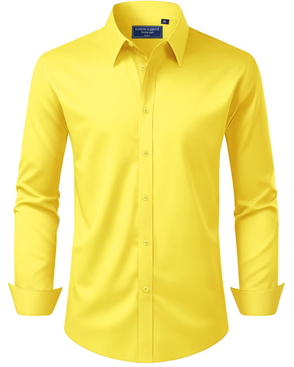 HOTAlimens & Gentle Men's Dress Shirt Regular Fit Stretch Stain Shield Long Sleeve Solid Business Wedding Button Down Shirts