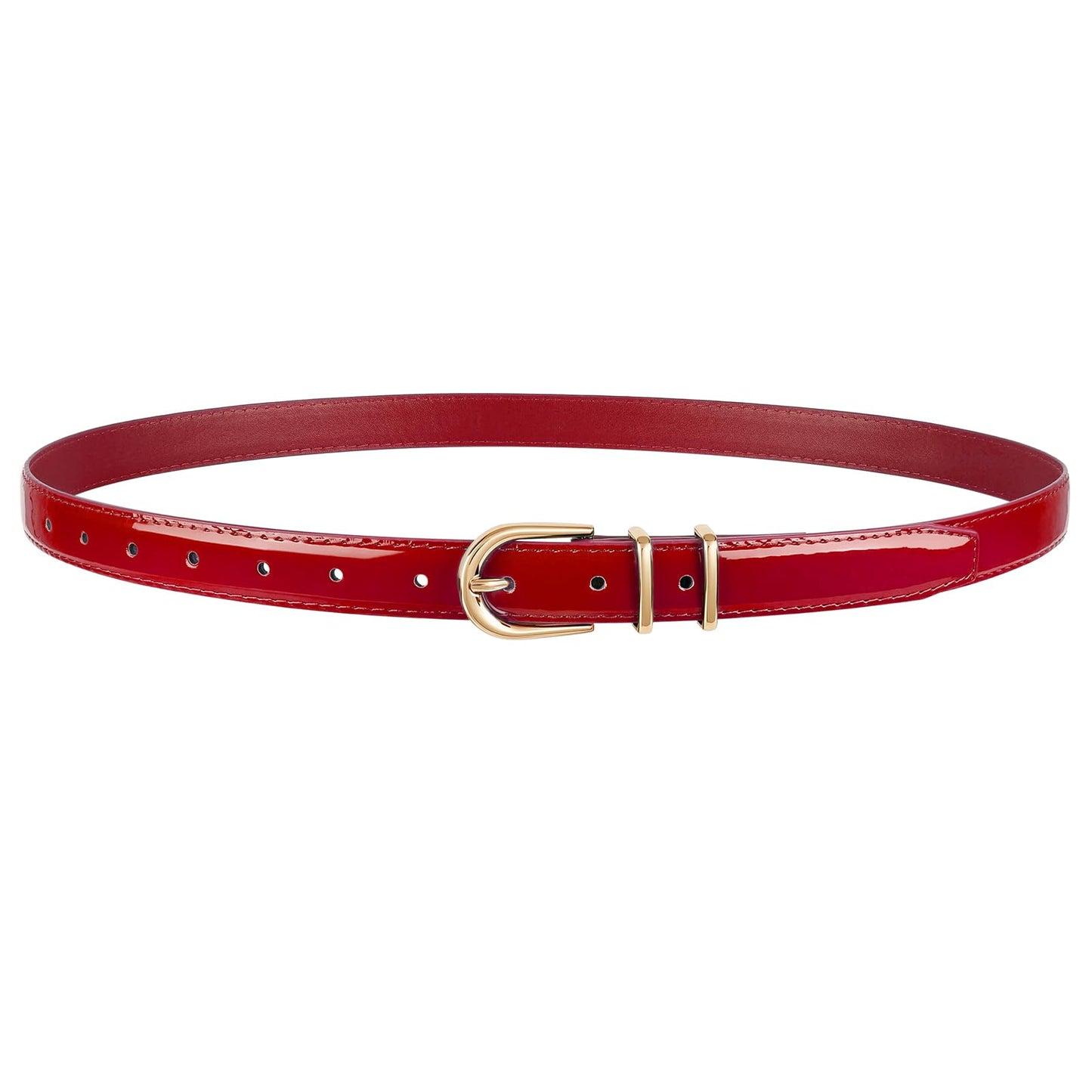 HOTJASGOOD Women Skinny Leather Belt for Jeans Pants Fashion Ladies Thin Belt for Dress with Gold Single Prong Buckle