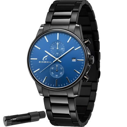 HOTStylish Stainless Steel Men's Watches with Functional Chronograph Subdials | Analog Waterproof Watches for Men, Solid Feel, Auto Date, 60-Second & 1/10-Second Timers, Gifts for Men Dad Husband Boyfriend