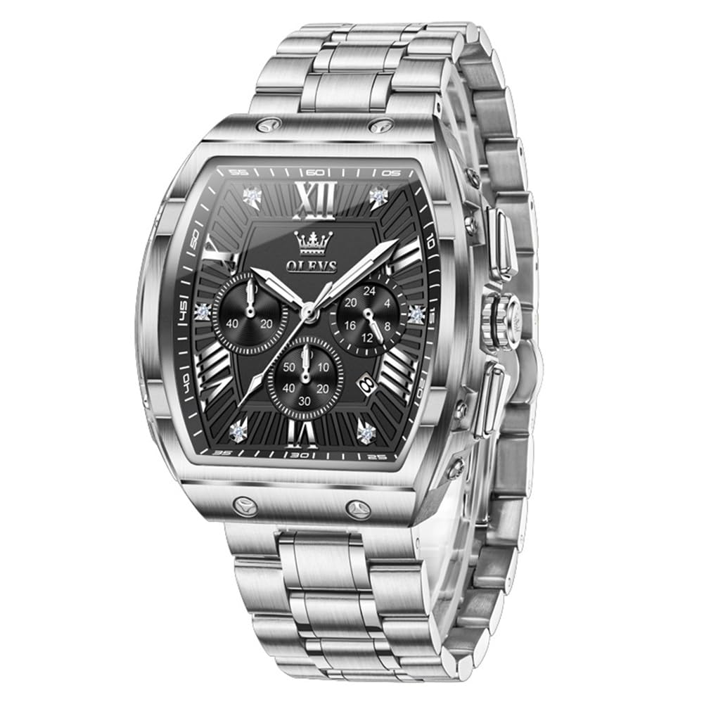 HOTOLEVS Watches for Men Analog Quartz Luxury Diamond Waterproof Chronograph Stainless Steel Big Face Square Date Moon Phase Roman Numeral Dress Mens Watches