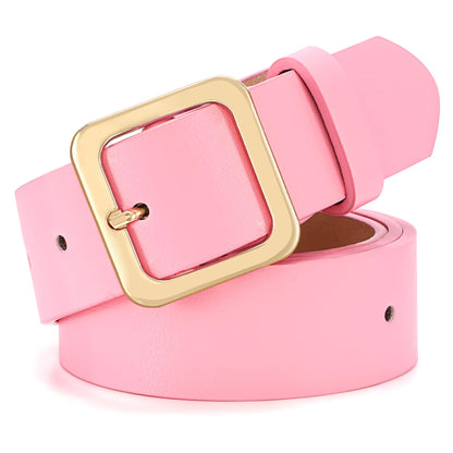 HOTXZQTIVE Women’s Leather Belts for Jeans Pants Dresses Fashion Ladies Black Belt with Square Buckle