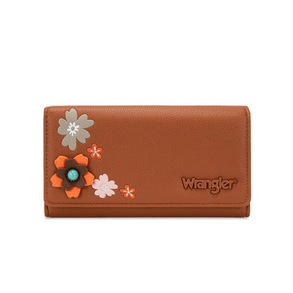 HOTX Wrangler Women's Wallet RFID Blocking Large Floral Trifold Wallets | Large Capacity, Floral Print, Multi Card Slots, ID Window, Money organizer & Coin pocket, Ideal Gift Choice for All Holidays