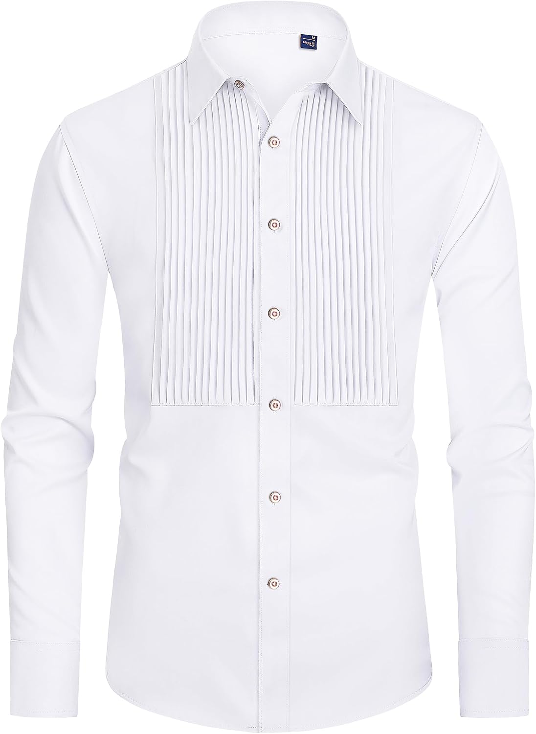 HOTJ.VER Men's Tuxedo Shirt Formal Dress Shirt Pleated Long Sleeve Button Down Shirts for Prom Party Wedding