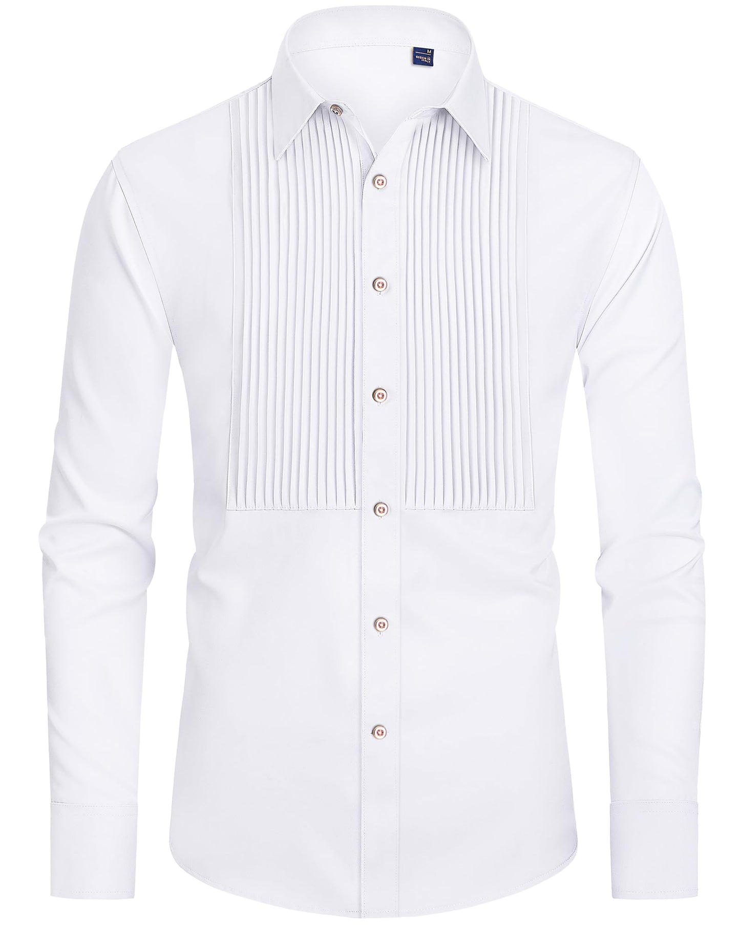 HOTJ.VER Men's Tuxedo Shirt Formal Dress Shirt Pleated Long Sleeve Button Down Shirts for Prom Party Wedding
