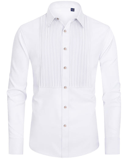 HOTJ.VER Men's Tuxedo Shirt Formal Dress Shirt Pleated Long Sleeve Button Down Shirts for Prom Party Wedding