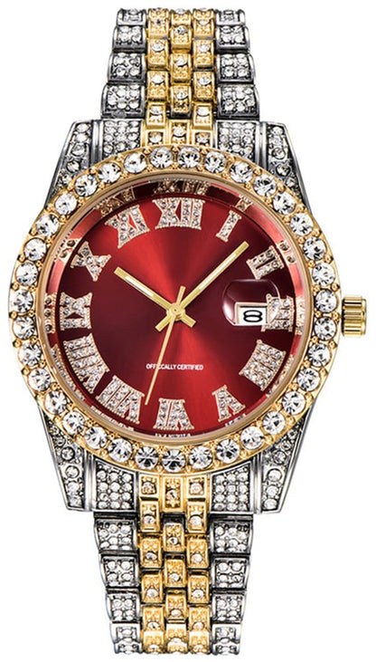HOTHip Hop Watches for Men Iced-Out Bling Diamond Luxury Quartz Watches with Date