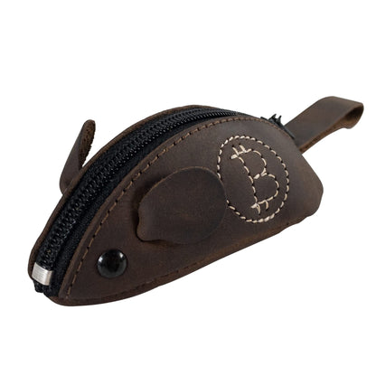 HOTHide & Drink, Mouse-Shaped Coin Pouch, Change Pouch, Pocket Case for Coins, Travel Accessory, Full Grain Leather, Handmade, Bourbon Brown