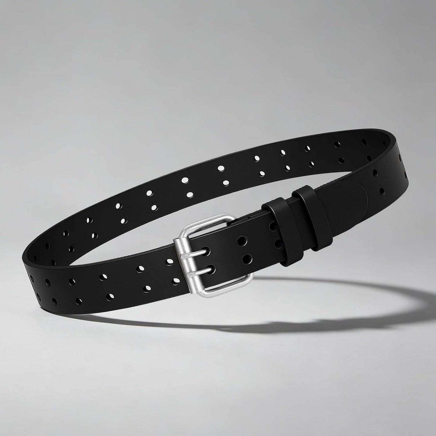 HOTVONMELLI Mens Leather Double Prong Belt Work Casual Belts for Men Black Belt with Heavy Duty Dual Holes for Jeans