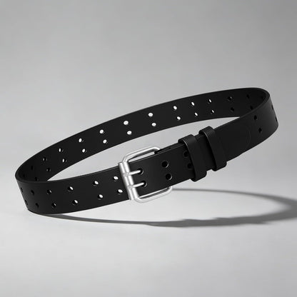 HOTVONMELLI Mens Leather Double Prong Belt Work Casual Belts for Men Black Belt with Heavy Duty Dual Holes for Jeans