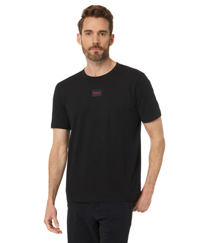 HOTHugo Mens Ribbed Crew Neck Regular Fit Center Logo T-Shirt
