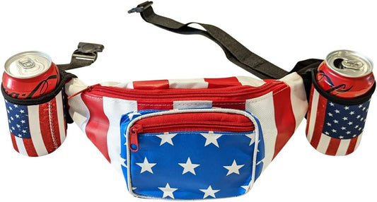 HOTUSA Merica Beverage Belt Fanny Pack Holster All American Classic Costume 4th of July, Red