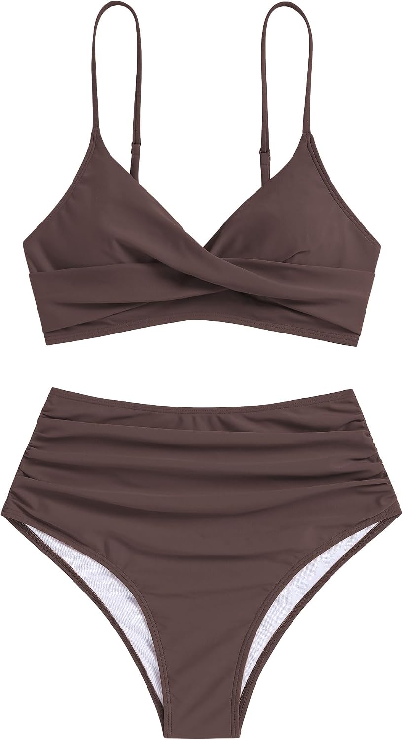 HOTZAFUL Women High Waisted Bikini Sets Two Piece Swimsuit Push Up Twist Front Ruched Bathing Suit