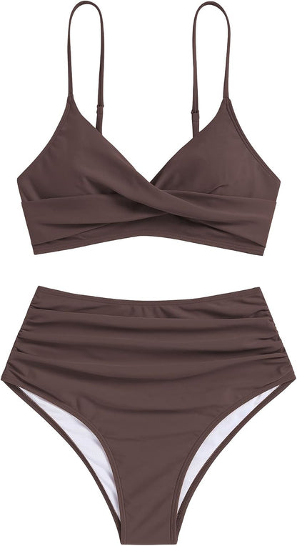 HOTZAFUL Women High Waisted Bikini Sets Two Piece Swimsuit Push Up Twist Front Ruched Bathing Suit