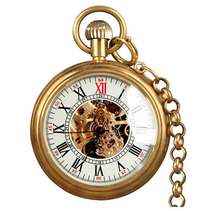 HOTVIGOROSO Men's Vintage Full Copper Hand-Wind Mechanical Second&24hours Sub-dials Pocket Watch in Box
