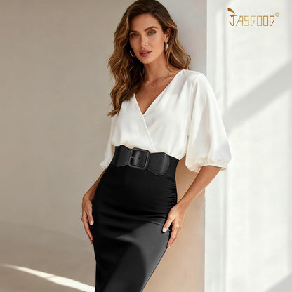 HOTJASGOOD Women Elastic Wide Belt Stretchy Vintage Waist Belt for Dress with Fashion Square Buckle