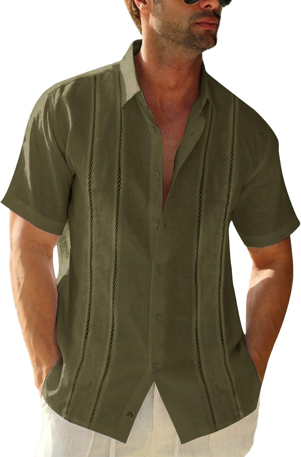 HOTRuncati Mens Short Sleeve Guayabera Shirts Linen Button Down Cuban Shirt | Cotton blend, Mexican style, Button up, Embroidered, Loose fit, Barong tagalog, Bowling shirts, for Summer Beach, Wedding