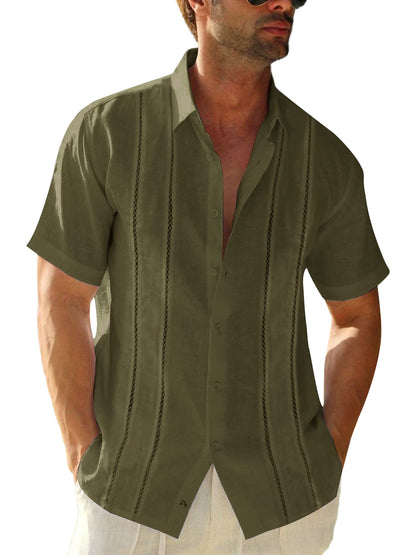 HOTRuncati Mens Short Sleeve Guayabera Shirts Linen Button Down Cuban Shirt | Cotton blend, Mexican style, Button up, Embroidered, Loose fit, Barong tagalog, Bowling shirts, for Summer Beach, Wedding