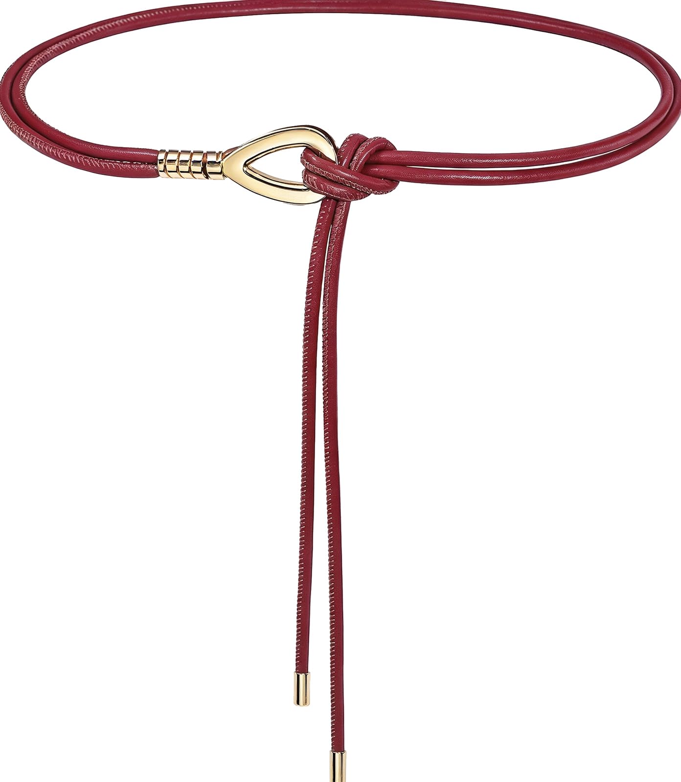 HOTWomen Knotted Skinny PU Leather Waist Belt Gold Buckle for Dresses