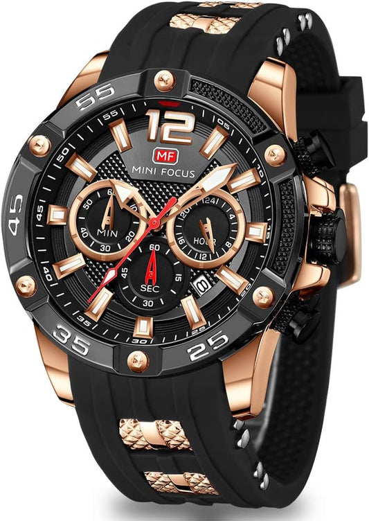 HOTMF MINI FOCUS Men Watches Unique Casual Wrist Watches (Chronograph/Waterproof/Luminous/Calendar/24 Hours) Silicon Band Fashion Watches for Men