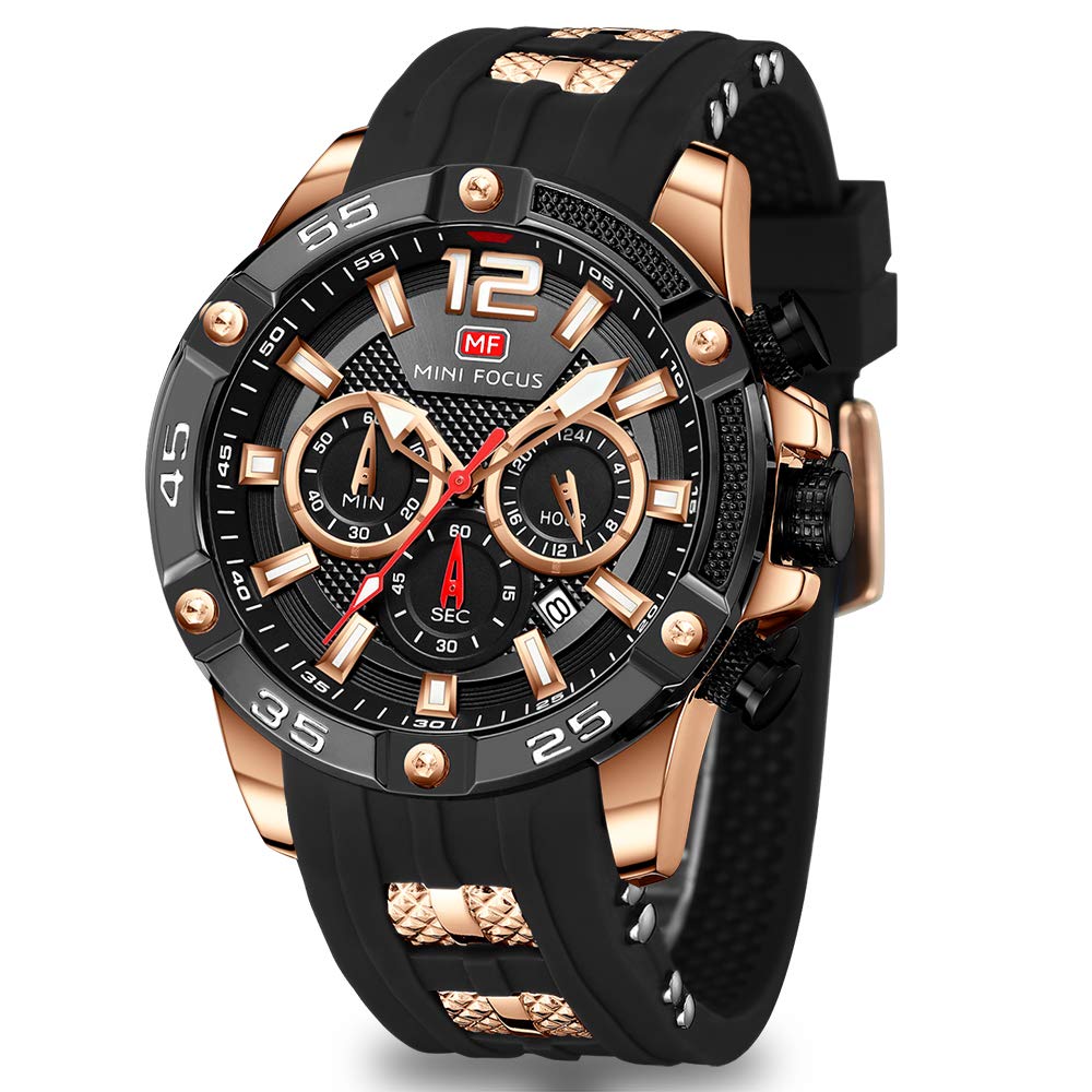 HOTMF MINI FOCUS Men Watches Unique Casual Wrist Watches (Chronograph/Waterproof/Luminous/Calendar/24 Hours) Silicon Band Fashion Watches for Men
