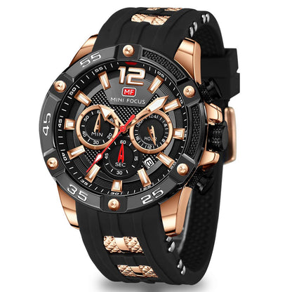HOTMF MINI FOCUS Men Watches Unique Casual Wrist Watches (Chronograph/Waterproof/Luminous/Calendar/24 Hours) Silicon Band Fashion Watches for Men