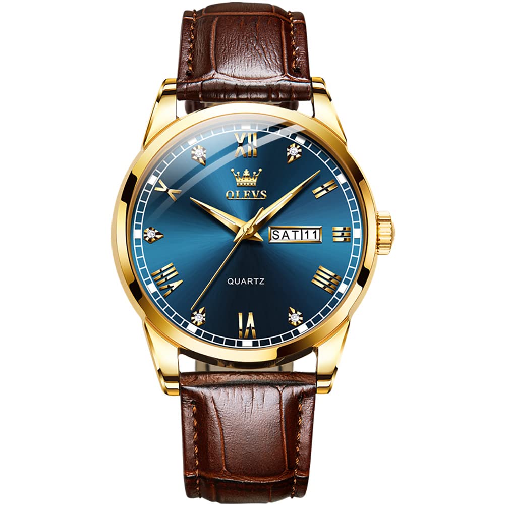 HOTOLEVS Mens Watch Brown Leather Band Dress Watch for Men Quartz Waterproof Men's Wrist Watch 38MM Gold Case Easy to Read Day Date Business Casual Men Watches Gifts for Him Relojes para Hombres