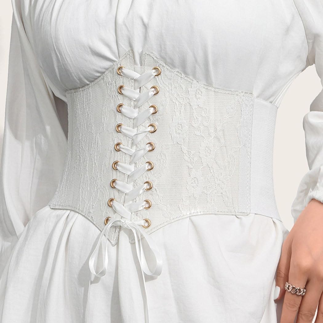 HOTBODIY Women Lace Corset Belts Elastic Cinch Belt Tied Waspie Wide Waist Bustiers for Dress
