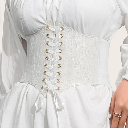 HOTBODIY Women Lace Corset Belts Elastic Cinch Belt Tied Waspie Wide Waist Bustiers for Dress