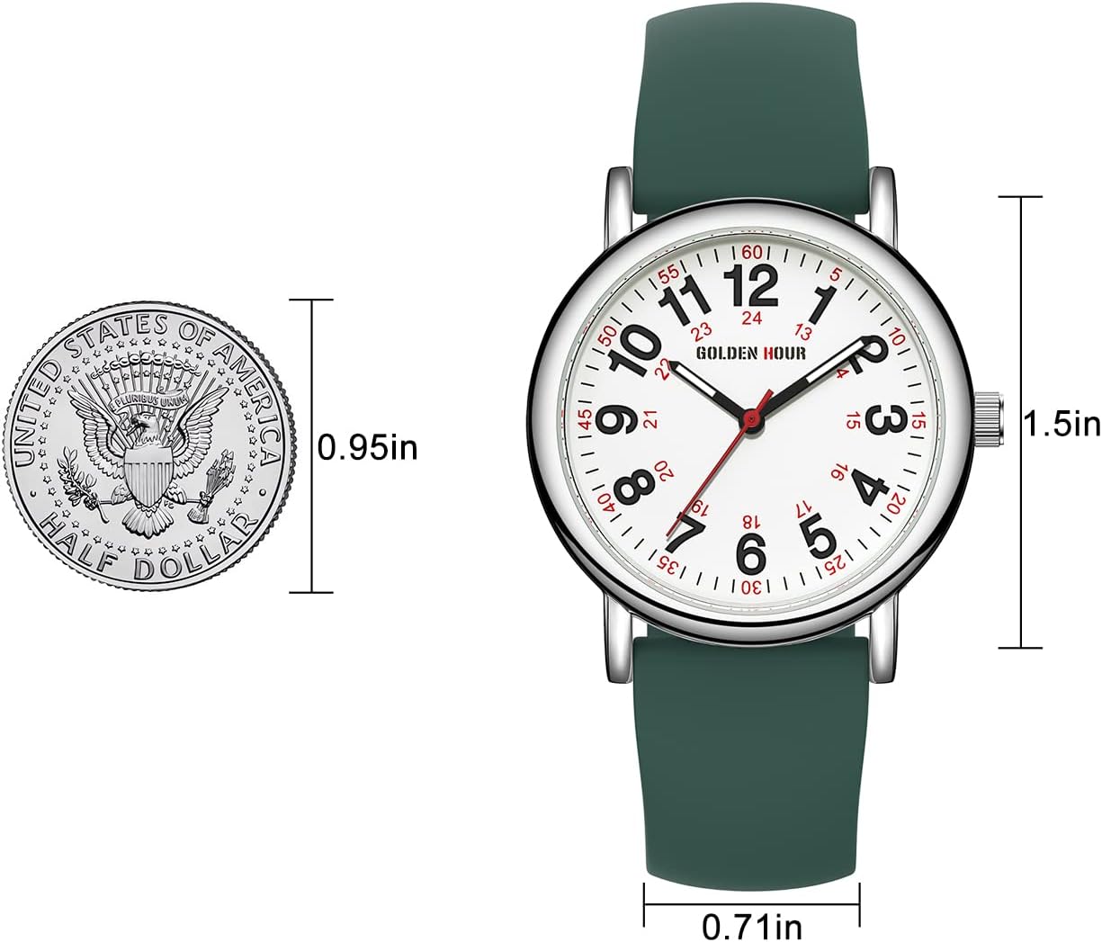 HOTGOLDEN HOUR Waterproof Nurse Watch for Medical Professionals, Students Women Men - Military Time Luminouse Easy Read Dial, 24 Hour with Second Hand, Colorful Silicone Band