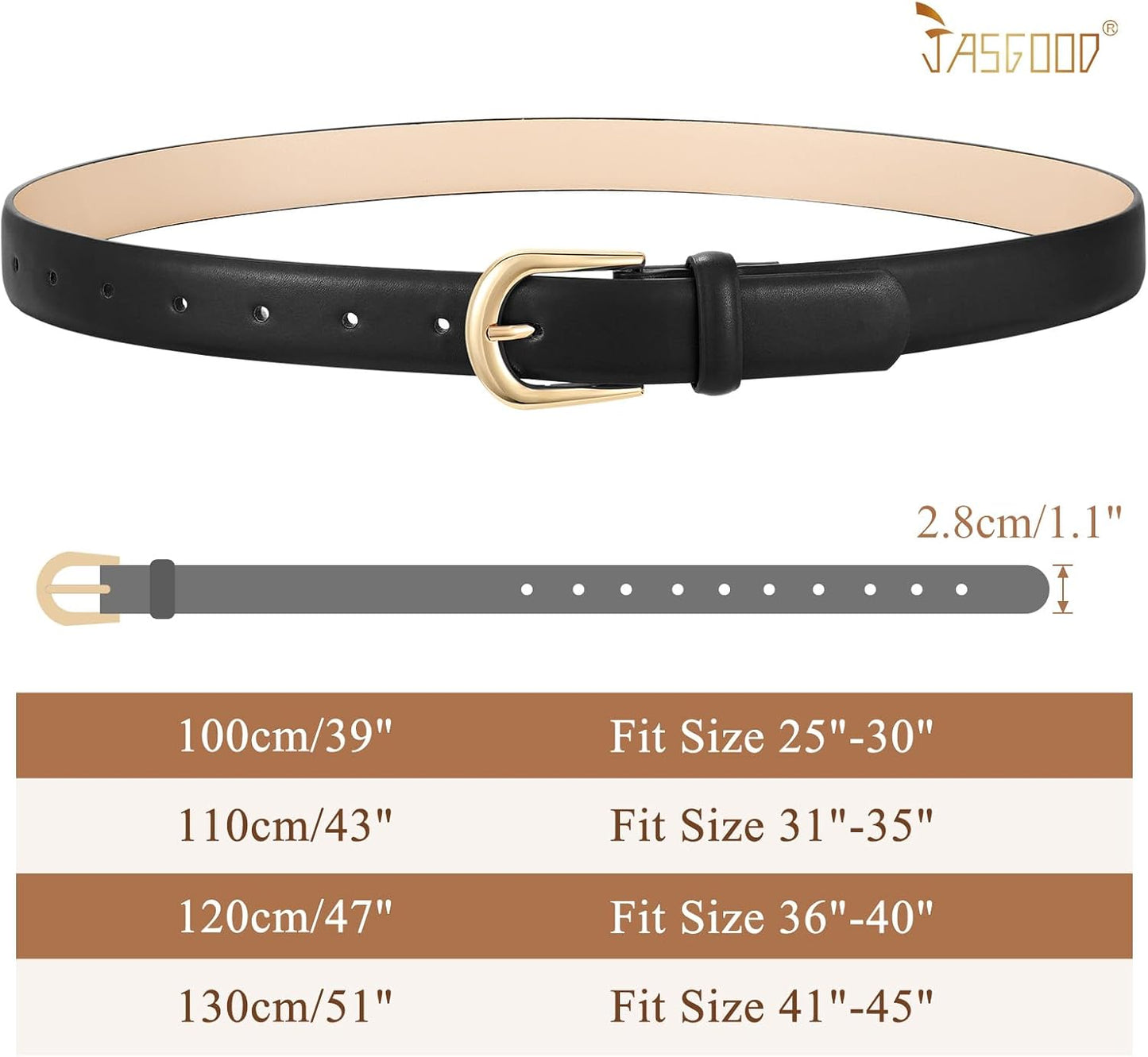 HOTJASGOOD Leather Belt Women Belts for Jean Pants with Gold Buckle Fashion Ladies Waist Belt